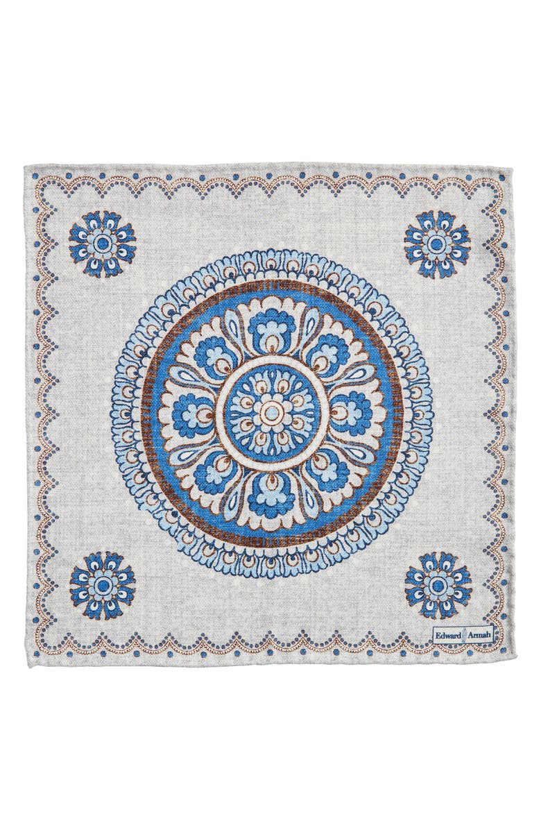 EDWARD ARMAH Medallion & Diamond Reversible Silk Pocket Square, Alternate, color, 