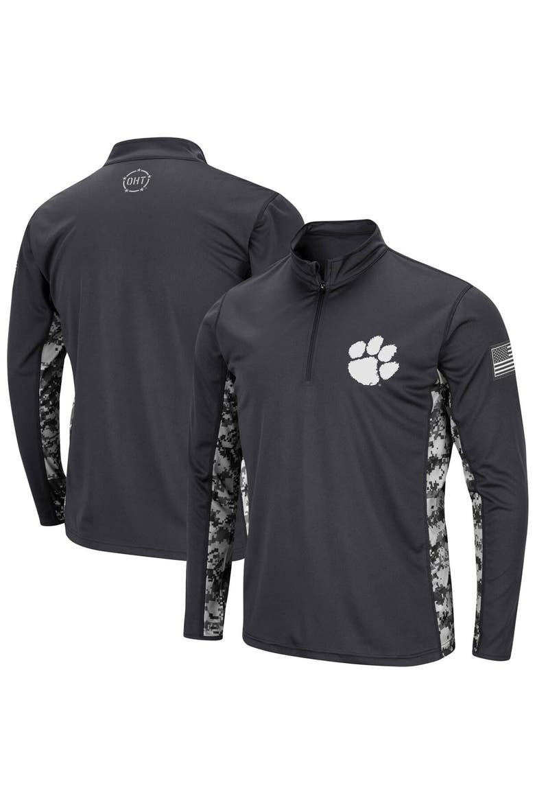 Men's Colosseum Charcoal Clemson Tigers OHT Military Appreciation Digital Camo Lightweight Quarter-Zip Pullover, Main, color, Charcoal