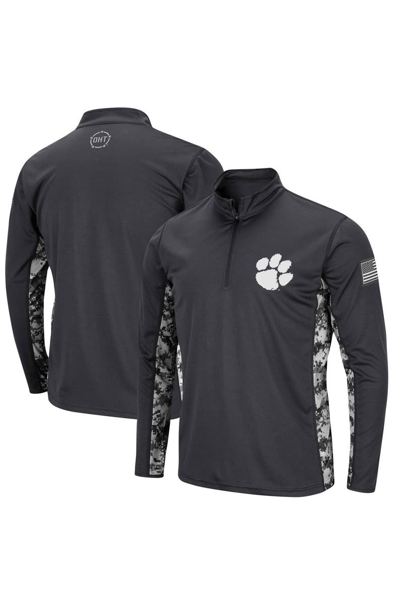 COLOSSEUM Men's Colosseum Charcoal Clemson Tigers OHT Military Appreciation Digital Camo Lightweight Quarter-Zip Pullover, Main, color, 