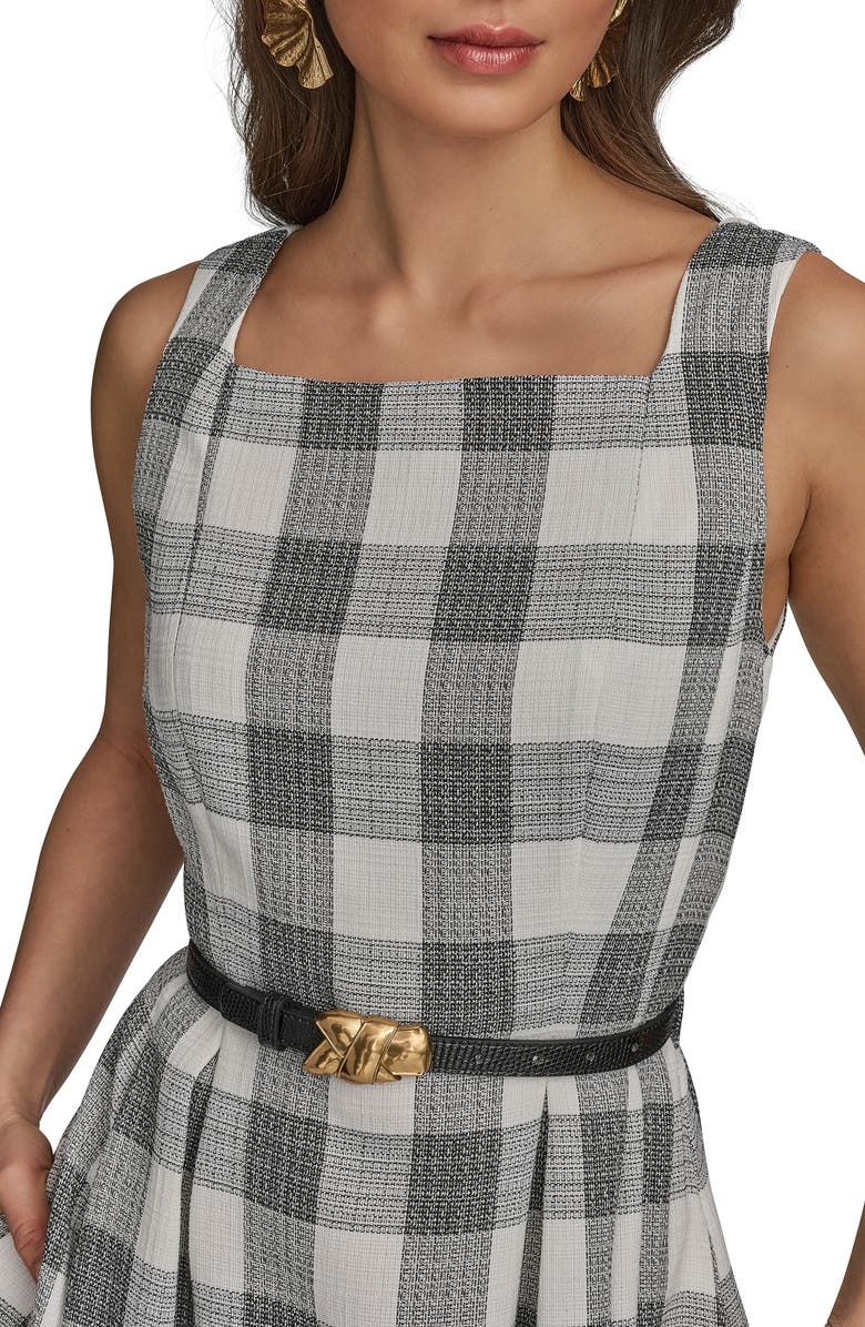 Donna Karan New York Check Sleeveless Midi Dress, Alternate, color, Black Cream