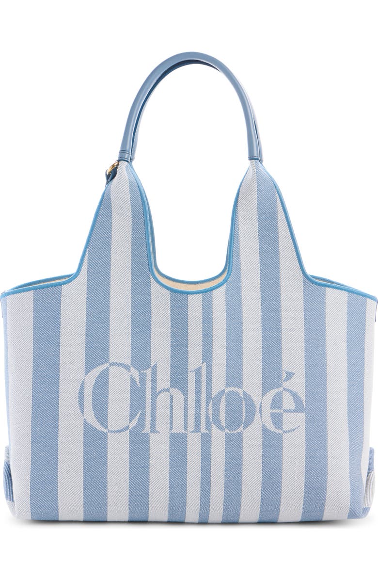Chloé Stripy Logo Jacquard Tote, Main, color, Surfing Blue
