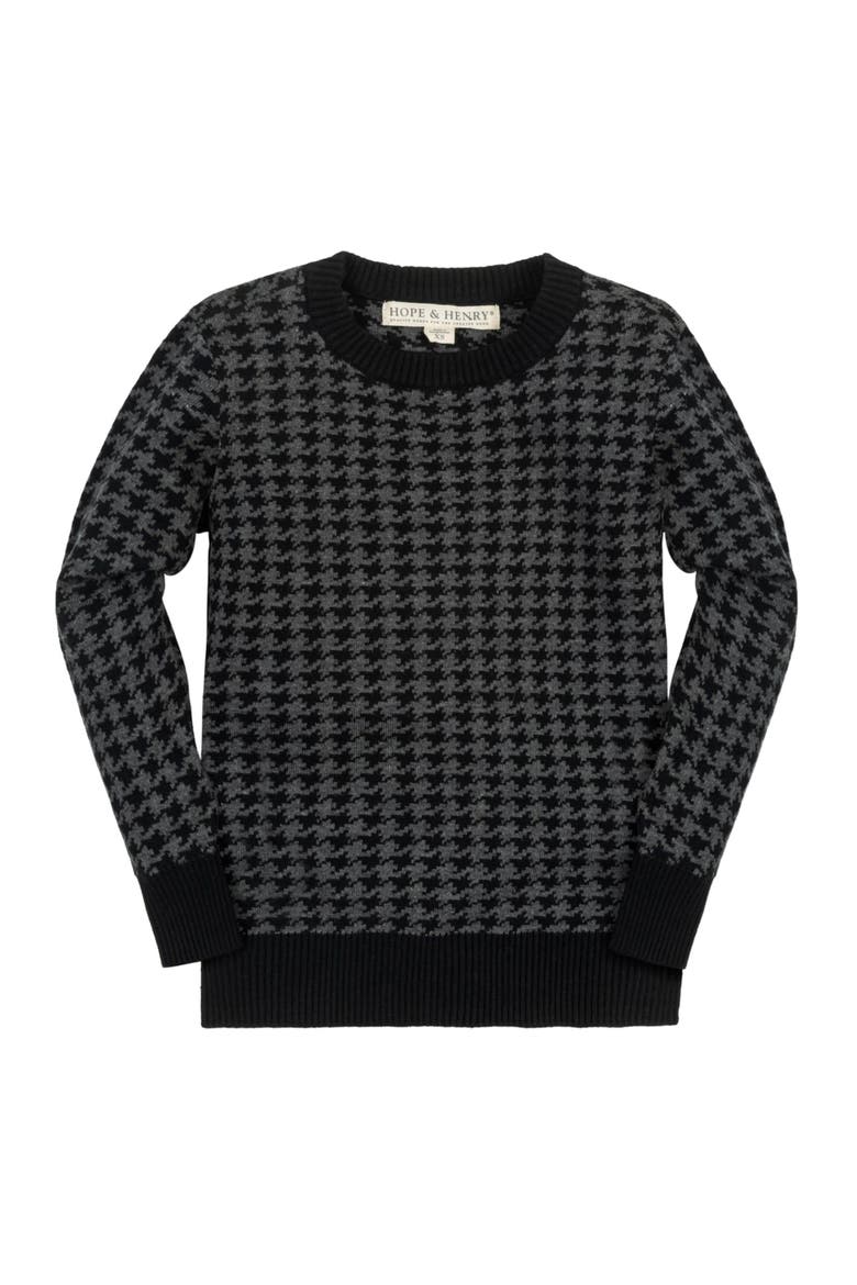Baby Boys' Organic Intarsia Crew Neck Sweater, Infant, Main, color, Black and Charcoal Houndstooth