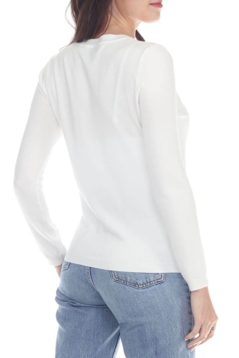 Crewneck Button-Up Knit Top, Alternate, color, WHITE