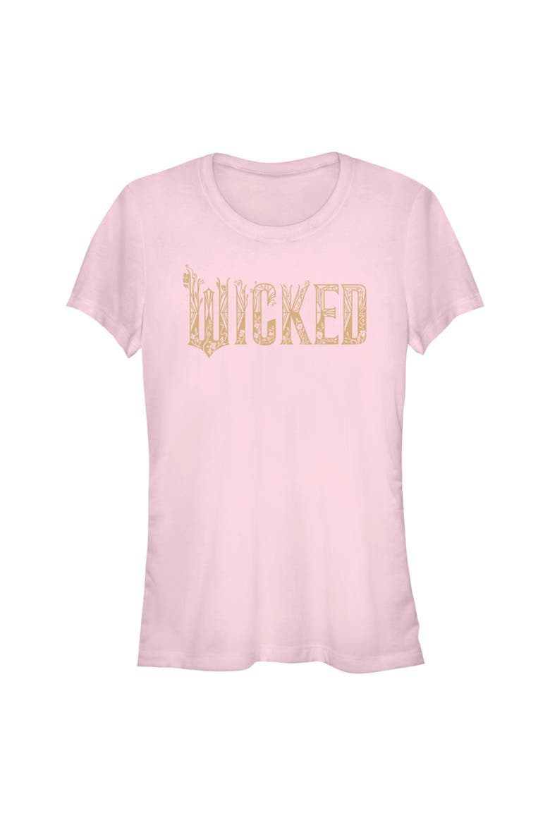 Junior's Wicked For Good Official Floral Logo  Graphic T-Shirt, Main, color, Light Pink