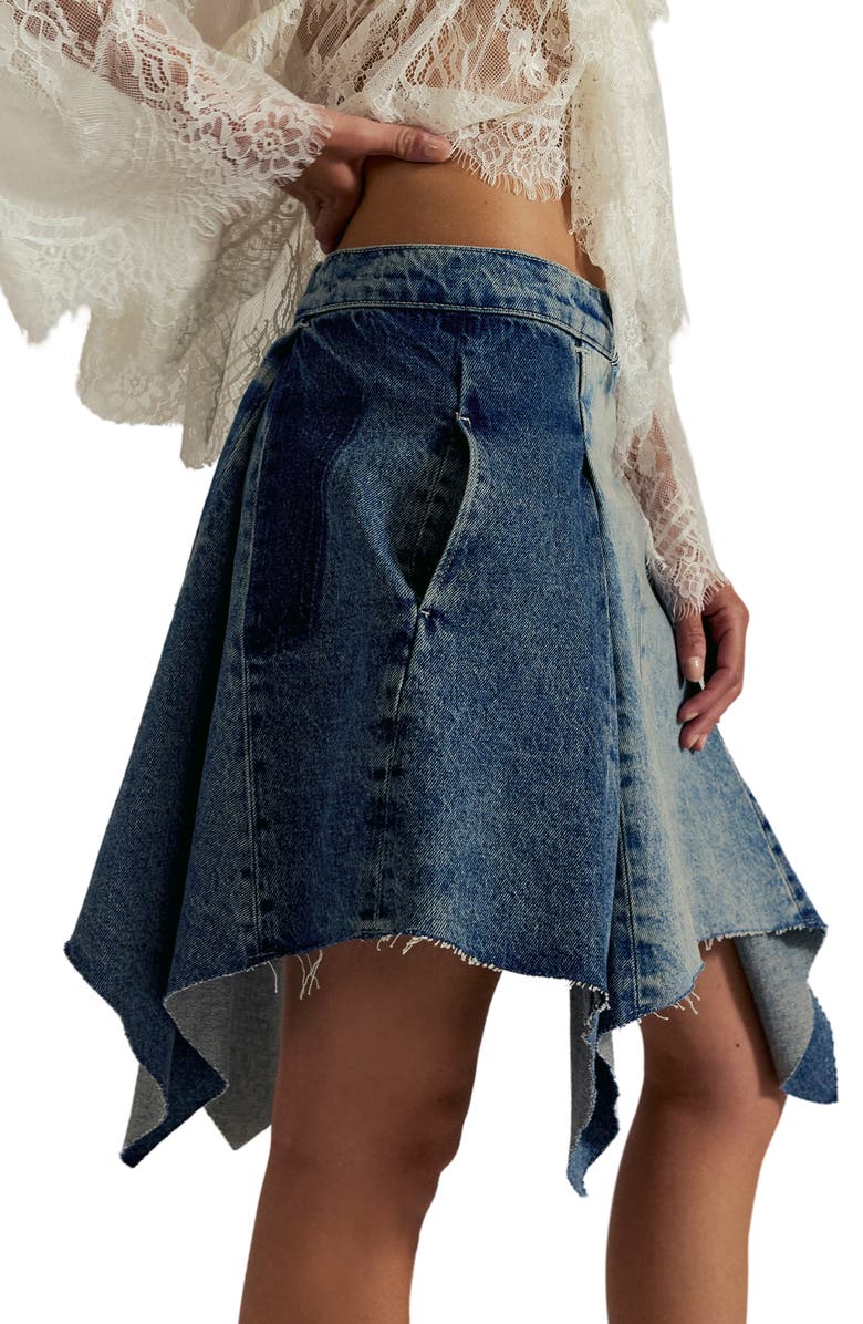 Free People Wild River Denim Handkerchief Hem Midi Skirt, Alternate, color,