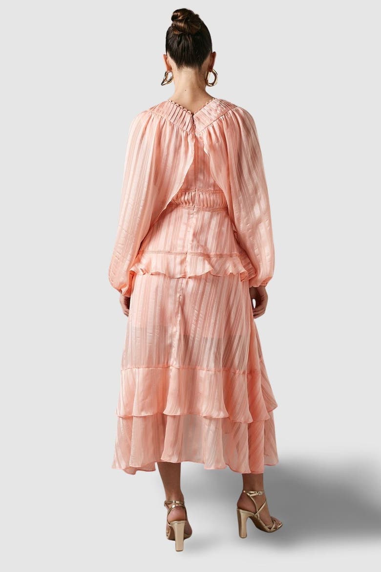 Blouson Sleeve Frill Midi Dress, Alternate, color, Apricot