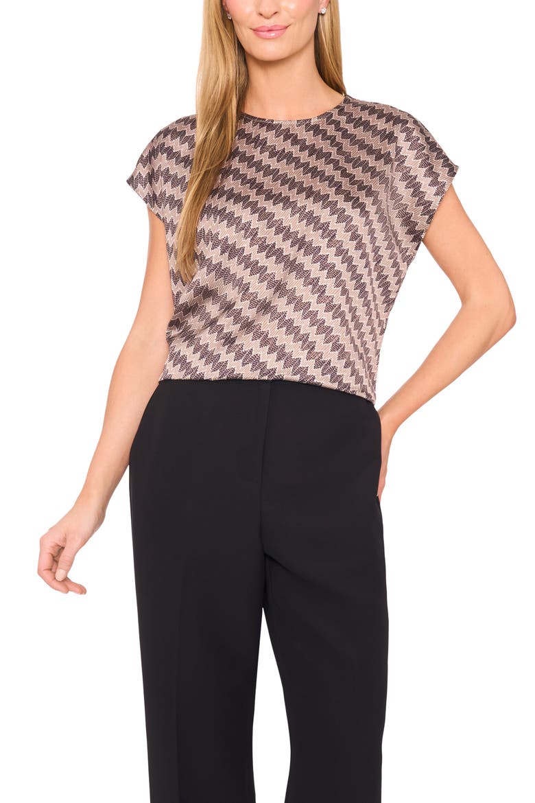 Zigzag Dot Print Cap Sleeve Shell, Main, color, COVERT GREEN