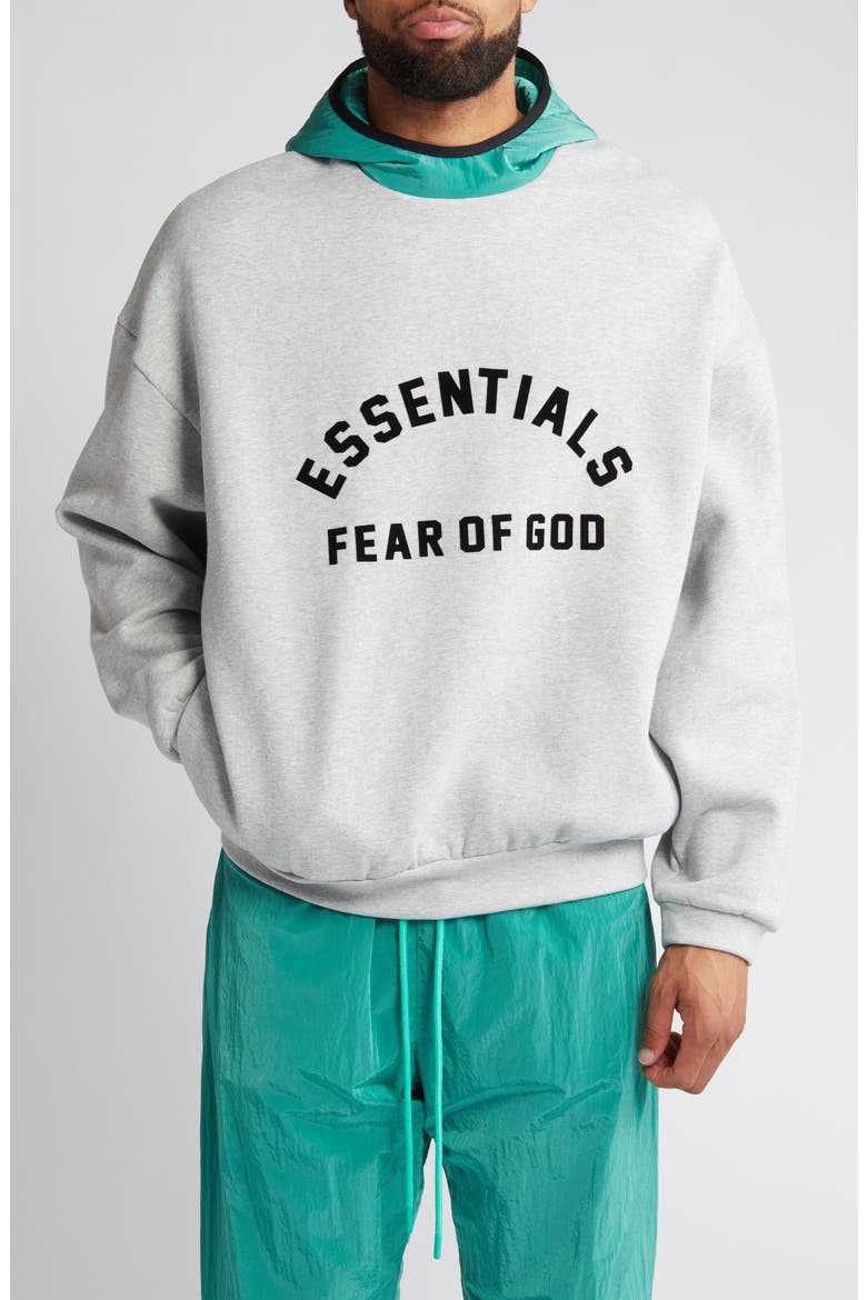 Oversize Fleece Hoodie, Main, color, LIGHT HEATHER GREY/ MINT LEAF