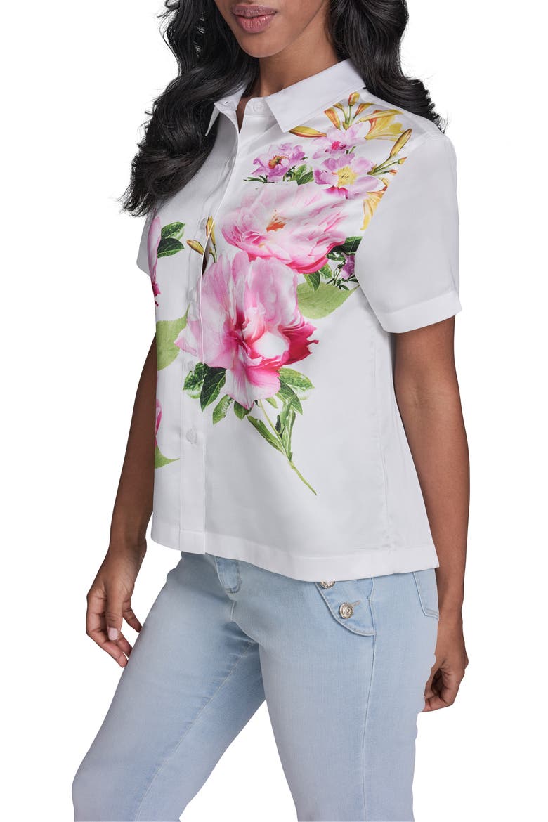 Floral Placement Crepe Button-Up Shirt, Alternate, color, SOFT WHITE MULTI