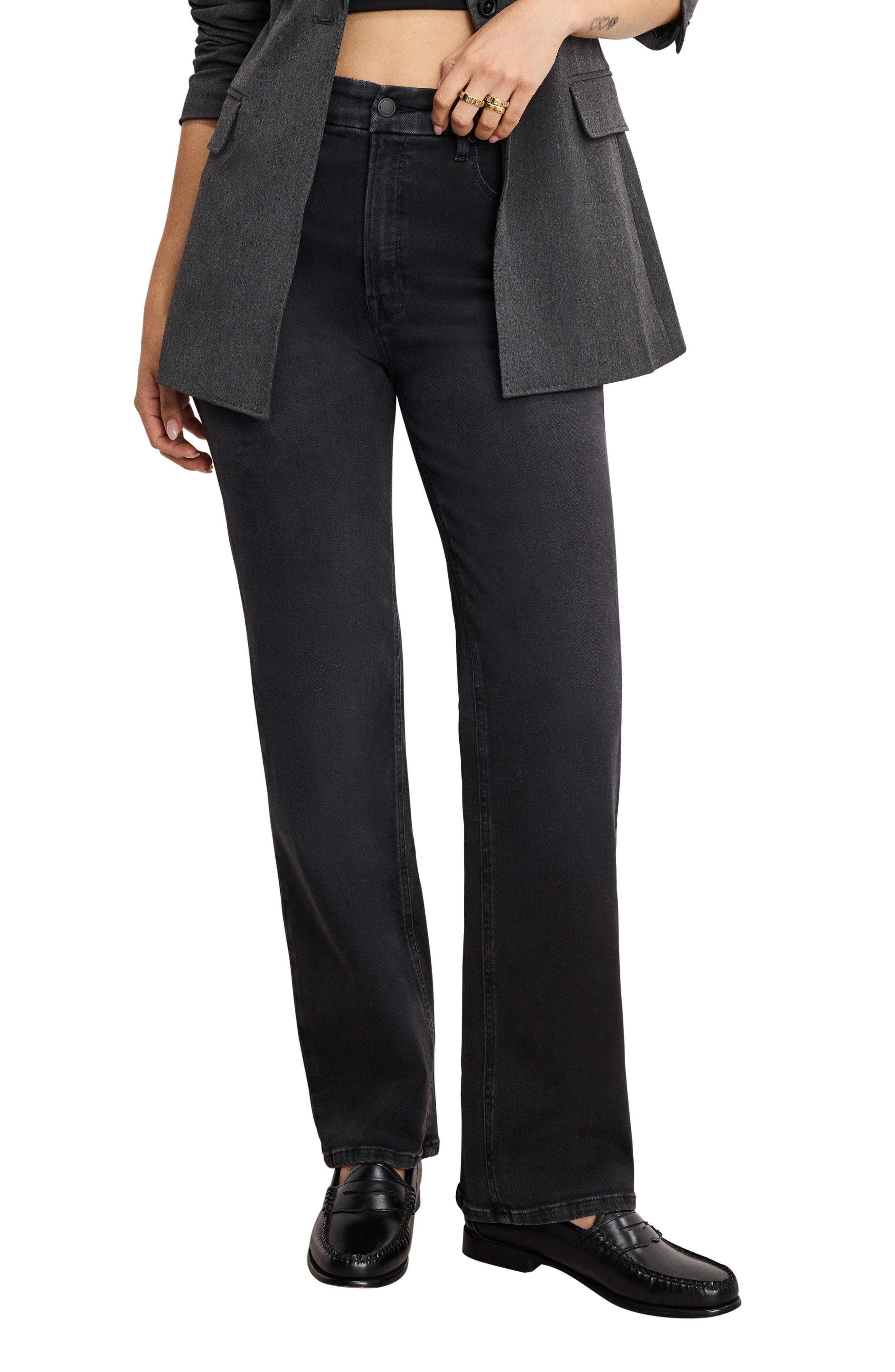 Good American Soft-Tech Good True High Waist Straight Leg Jeans