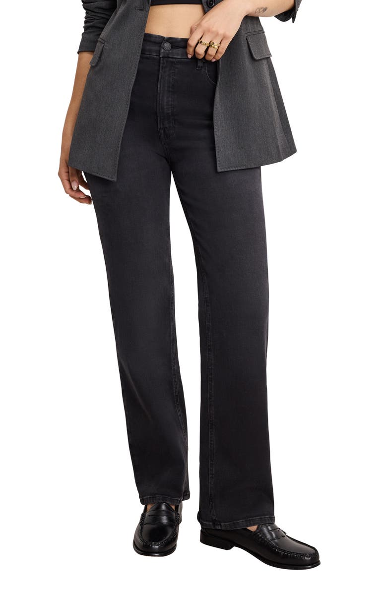 Good American Soft-Tech Good True High Waist Straight Leg Jeans, Main, color, Black343