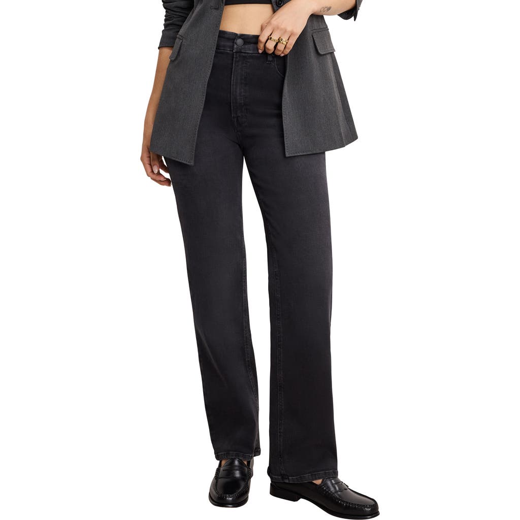 Good American Soft-tech Good True High Waist Straight Leg Jeans In Black