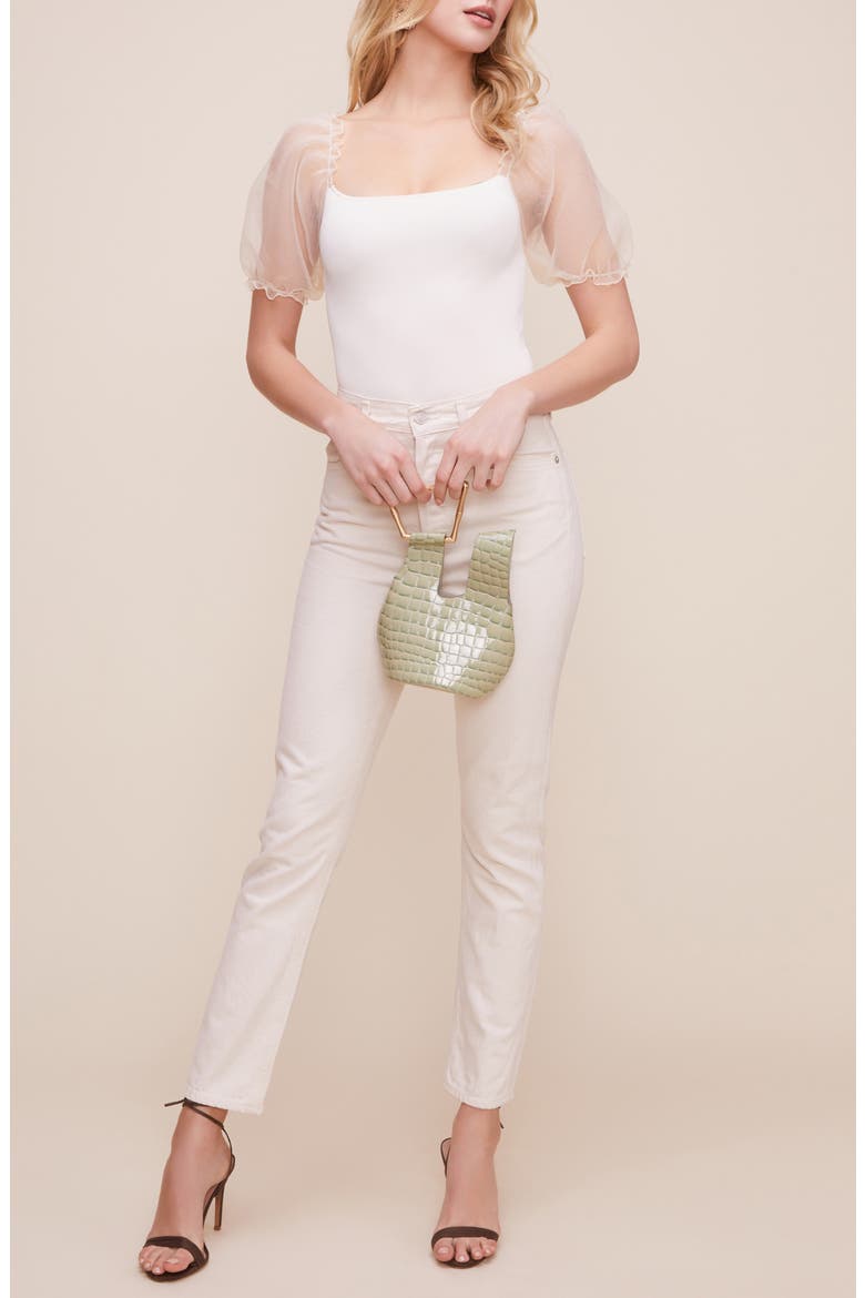 the Label Puff Sleeve Bodysuit, Alternate, color, WHITE