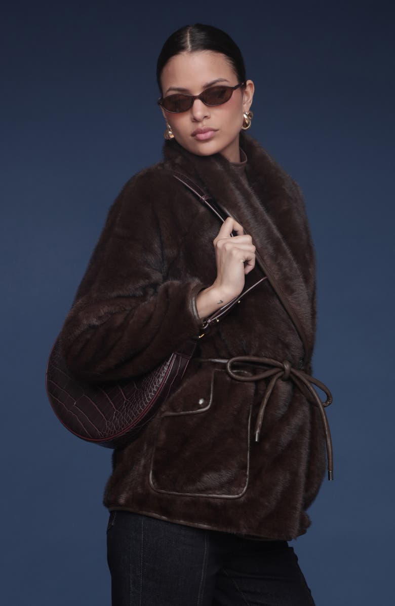 Avec Les Filles Shawl Collar Faux Fur Jacket, Alternate, color, Espresso