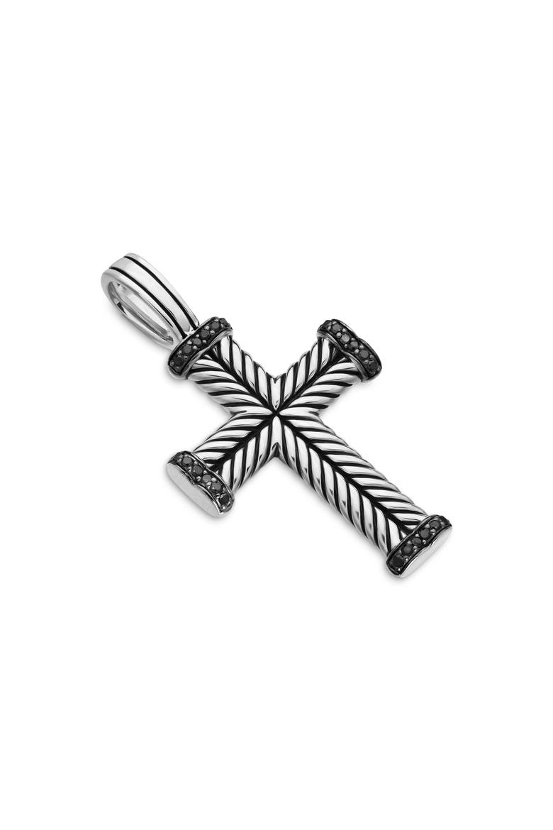 Men's Chevron Cross Pendant, 33.5mm, Alternate, color, Silver/Black Diamond