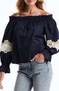 Laundry by Shelli Segal Embroidered Off-the-Shoulder Long Sleeve Top