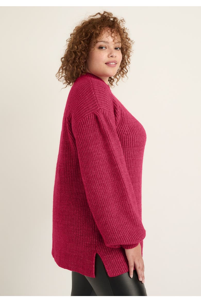 Puff Sleeve Mockneck Sweater, Alternate, color, CHERRY
