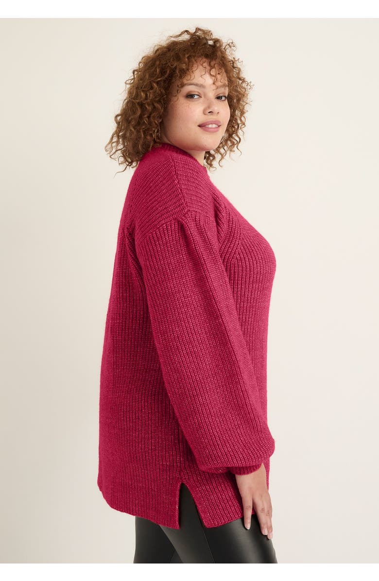 June + Vie Puff-Sleeve Mockneck Sweater, Alternate, color, Cherry