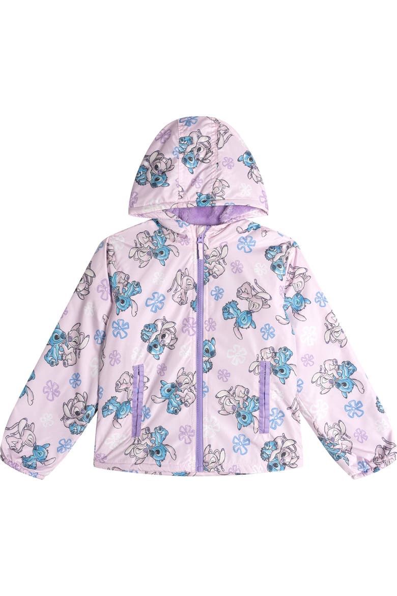Lilo & Stitch Hooded Zip-Up Rain Jacket, Main, color, Pink Stitch and Angel