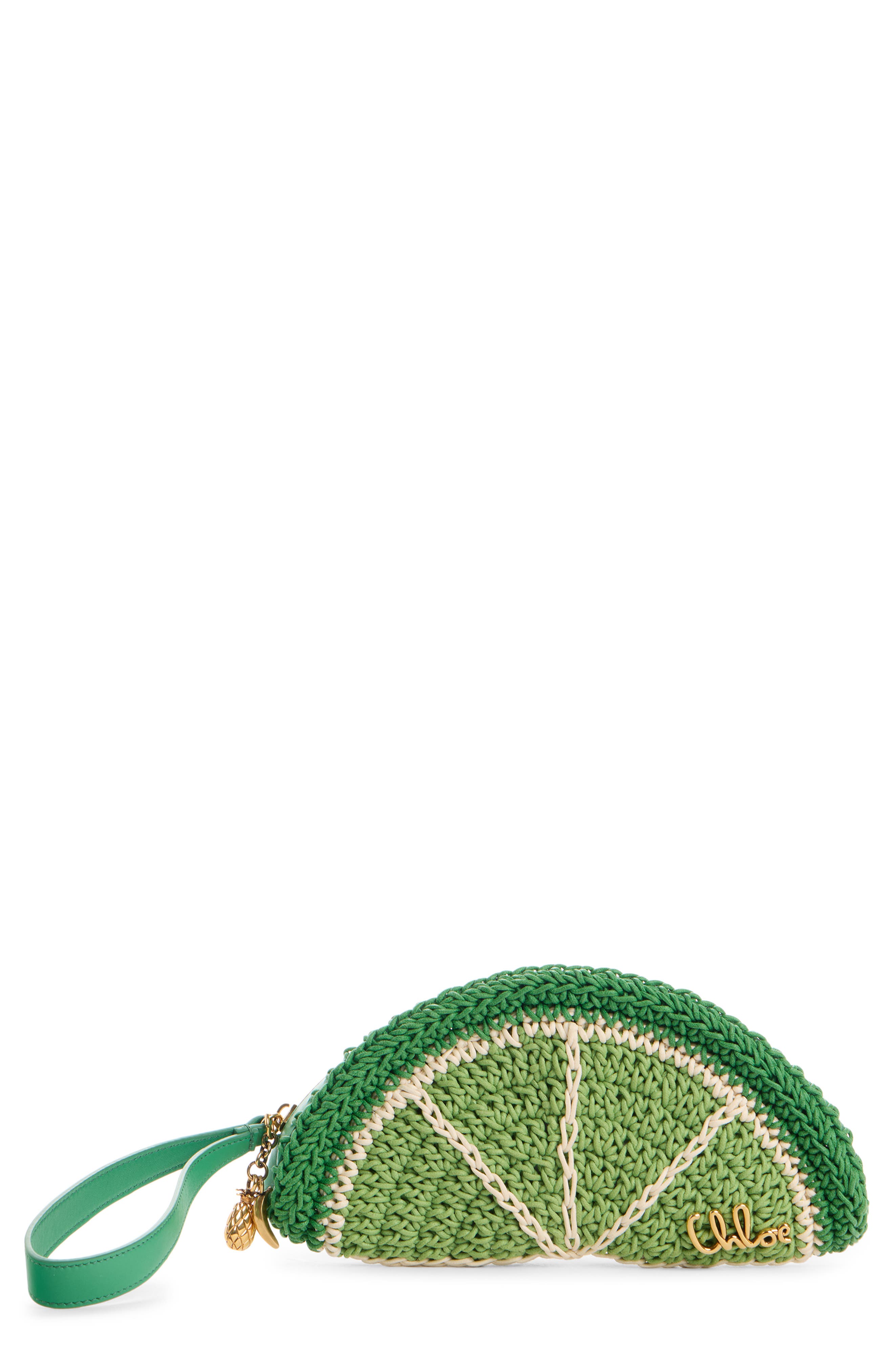 Chloé Tropicus Crocheted Wristlet, Main, color, Conifer Green