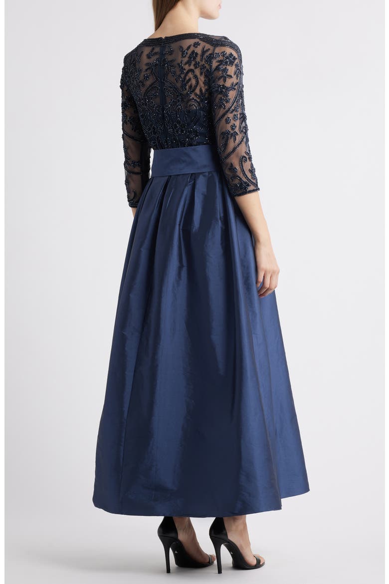 Beaded Illusion Neck Taffeta Cocktail Dress, Alternate, color, DENIM