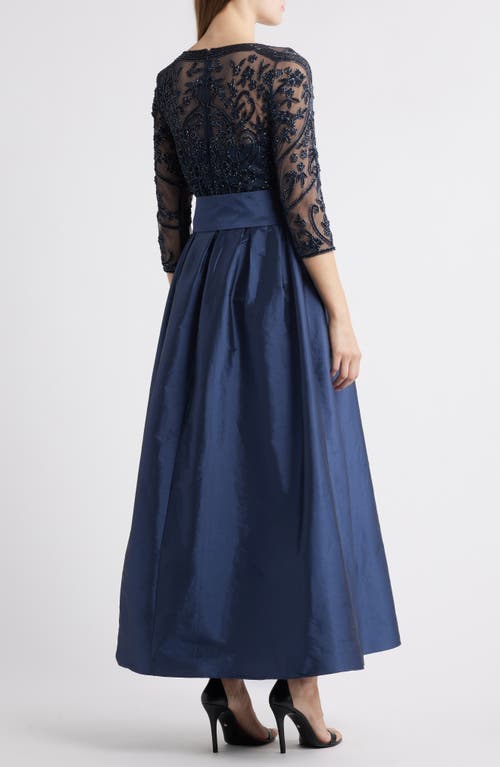 Pisarro Nights Beaded Illusion Neck Taffeta Cocktail Dress