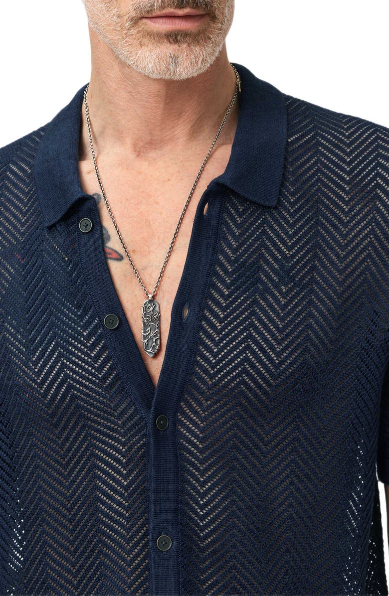 John Varvatos Ginsberg Herringbone Cotton Blend Sweater, Alternate, color, Deep Blue