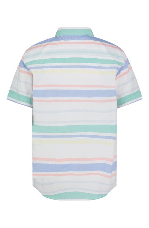 Tommy Hilfiger Kids' Stripe Short Sleeve Button-up Shirt In Fresh White