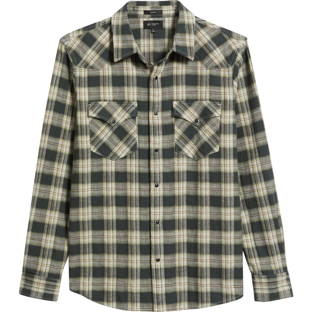 Ag Huston Classic Fit Plaid Western Snap-up Shirt In Green