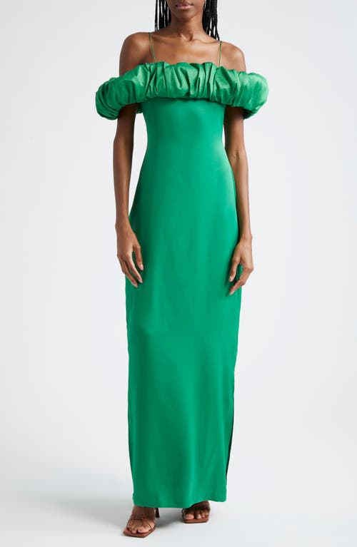 ORIRE Amella Cold Shoulder Column Gown in Green 