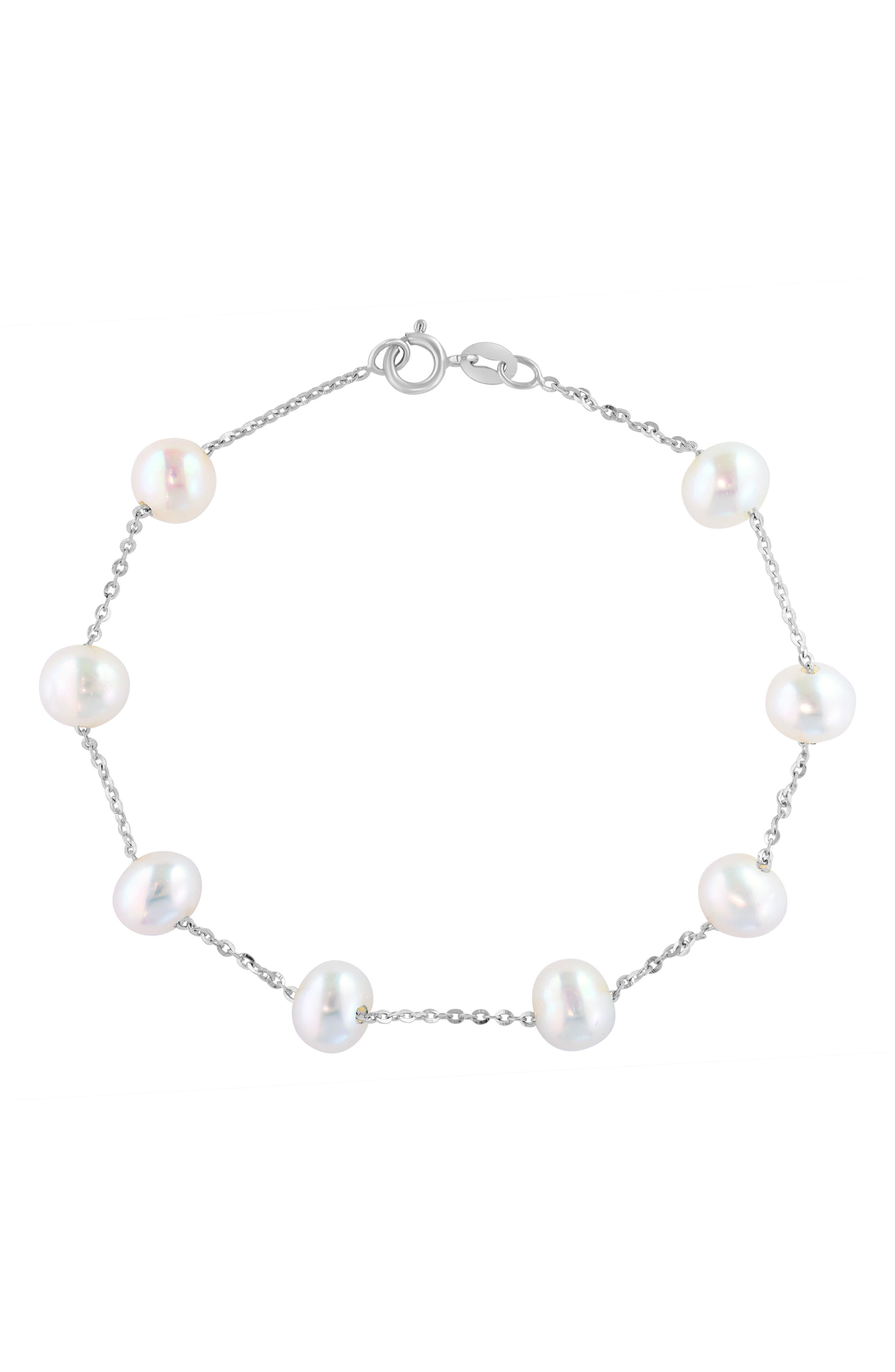 14k Gold Cultured Freshwater Pearl Station Bracelet