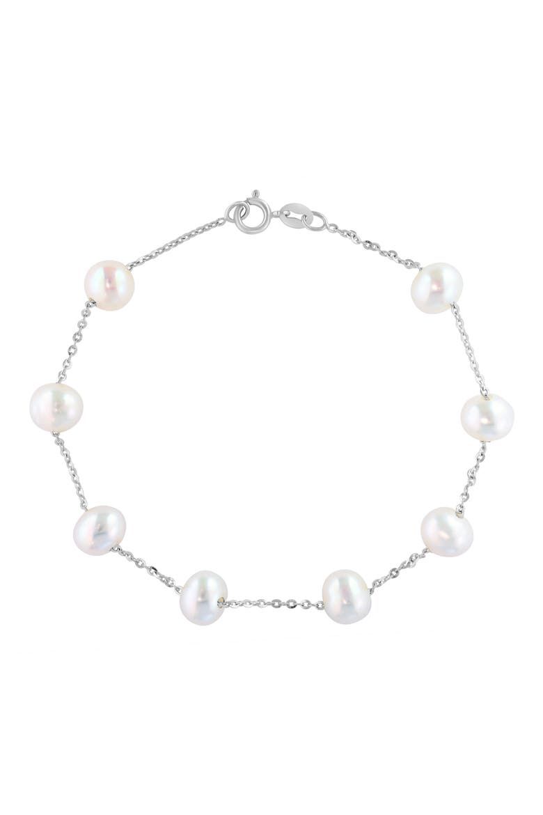14k Gold Cultured Freshwater Pearl Station Bracelet, Main, color, WHITE
