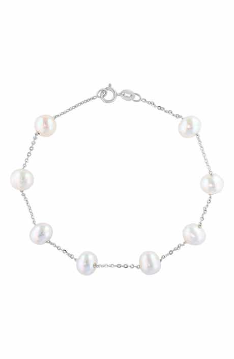 14k Gold Cultured Freshwater Pearl Station Bracelet