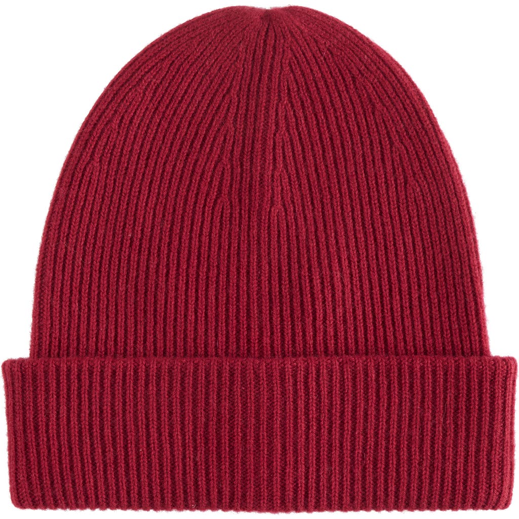 Amicale Ribbed Cashmere Double Cuff Beanie In Brown