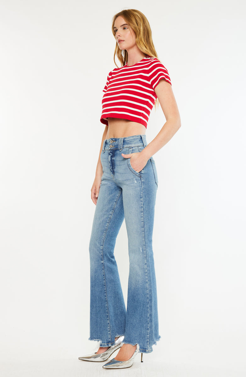 Kancan Giselle High Rise Flare Jeans In Blue