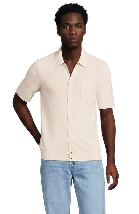 Short Sleeve Texture Stitch Button Through Sweater Polo