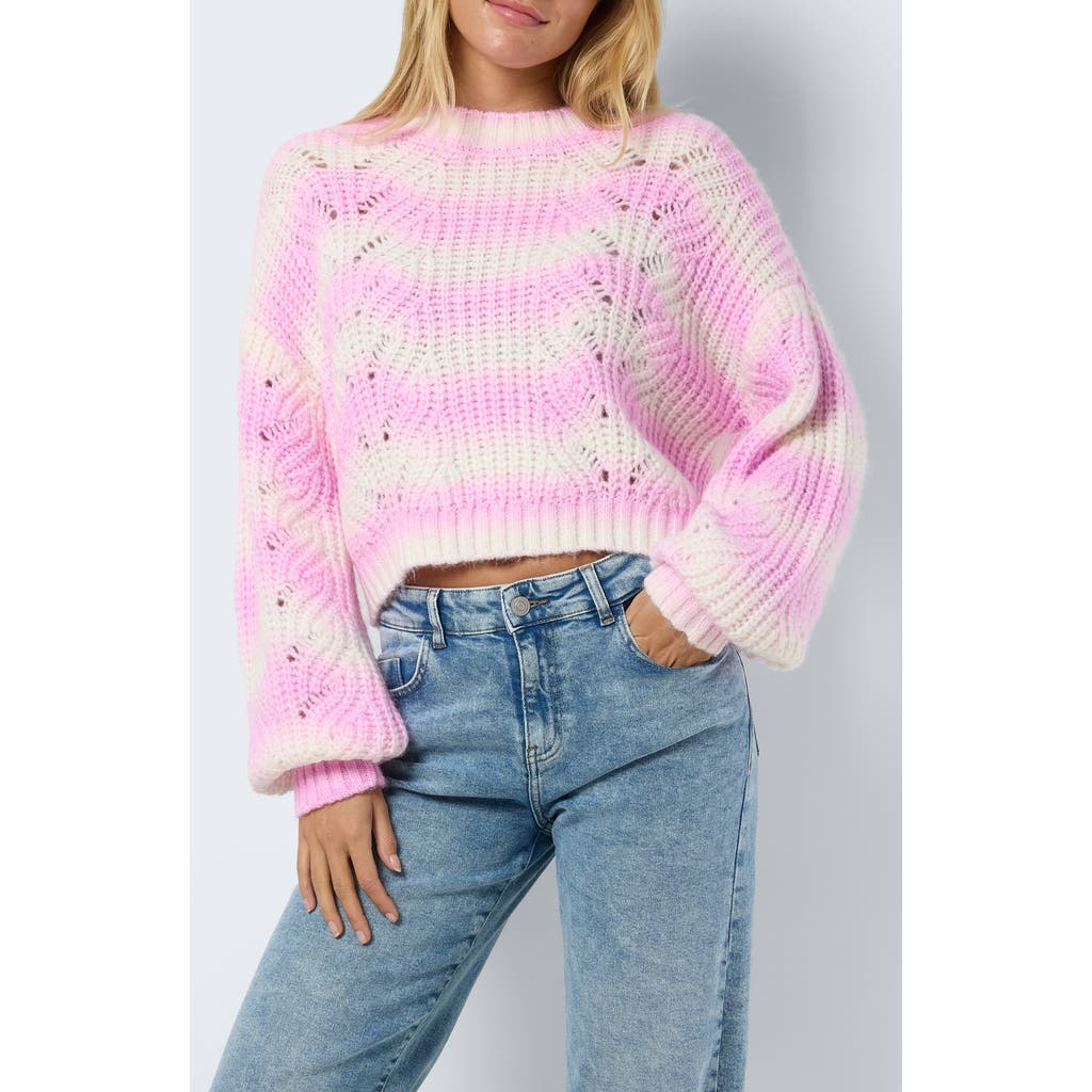 Noisy May Short Sleeve Ribbed Knit Top In Black And Cream Stripe In Bonbon Detail Ombre