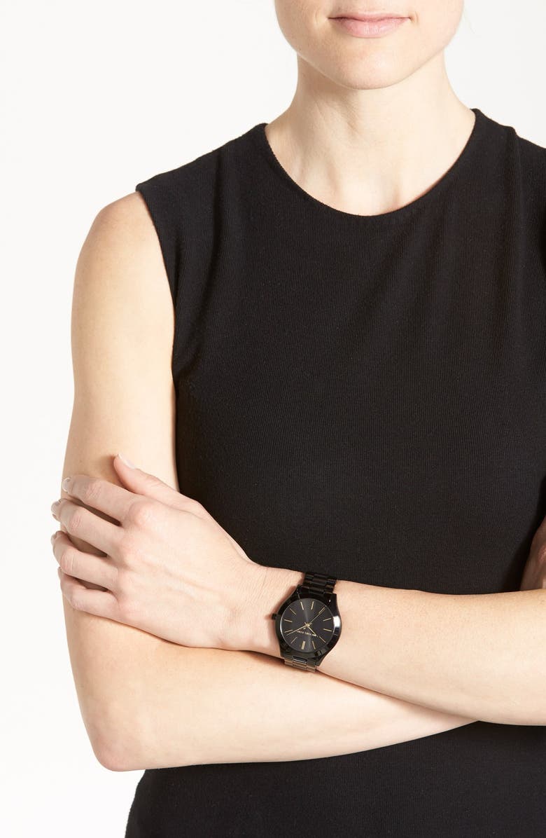 Michael Kors 'Slim Runway' Bracelet Watch, 42mm, Alternate, color, Black