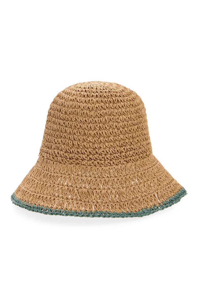 Packable Pop Trim Bucket Hat, Alternate, color, NATURAL- OLIVE