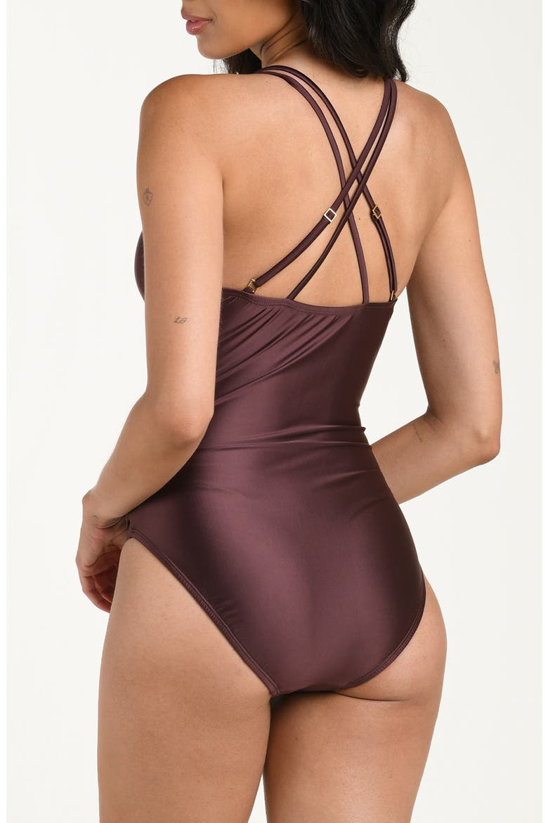 Earth Lace-Up Underwire One-Piece Swimsuit, Alternate, color, TRUFFLE