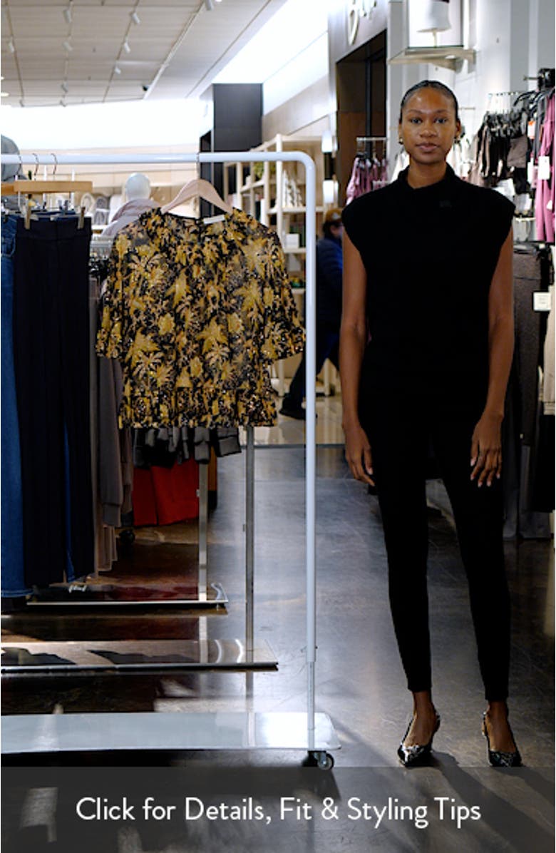 Helaine Botanical Print Metallic Flutter Sleeve Silk Blend Top, sales video thumbnail