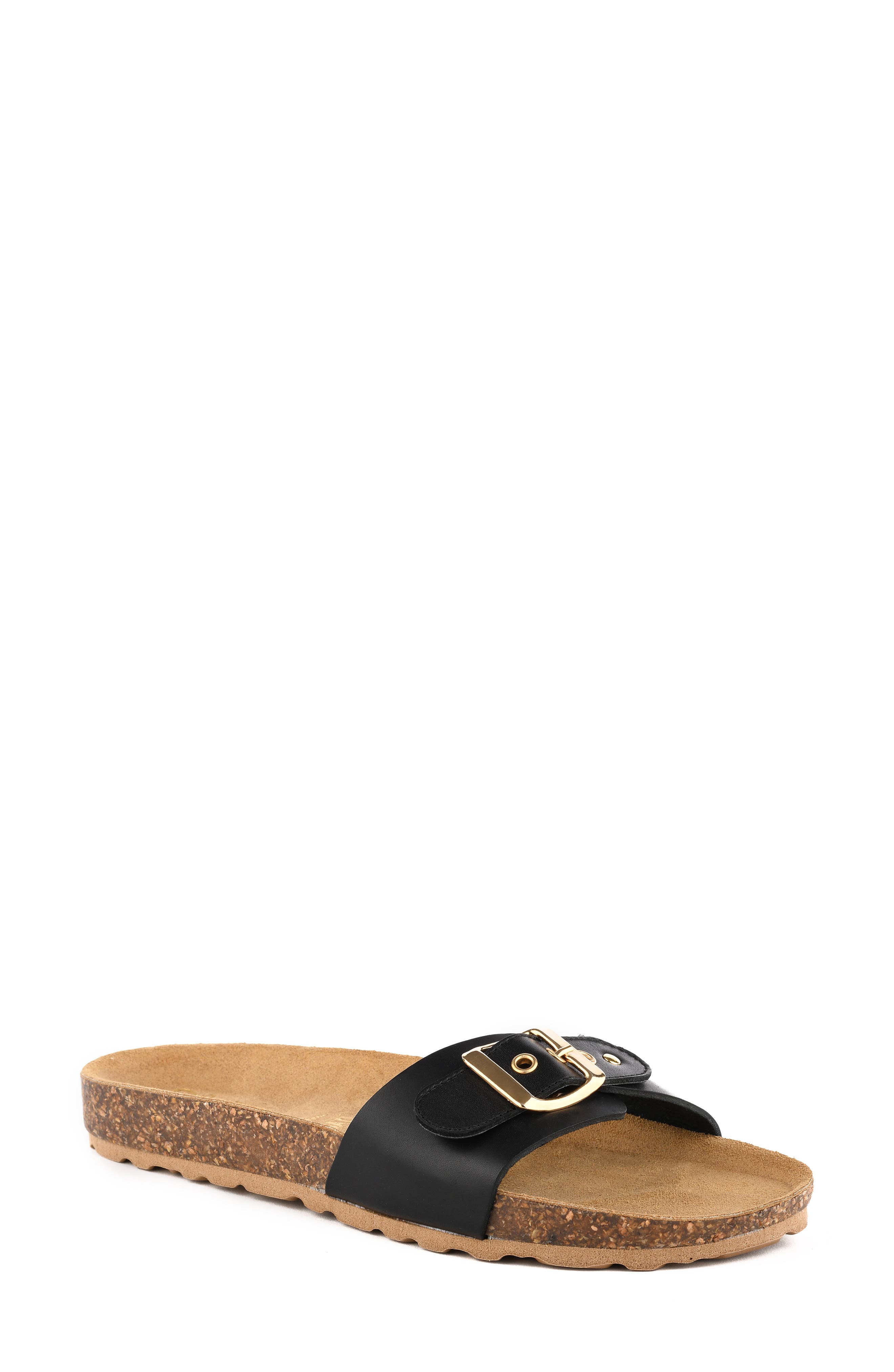 Speechless Slide Sandal, Main, color, BLACK LEATHER