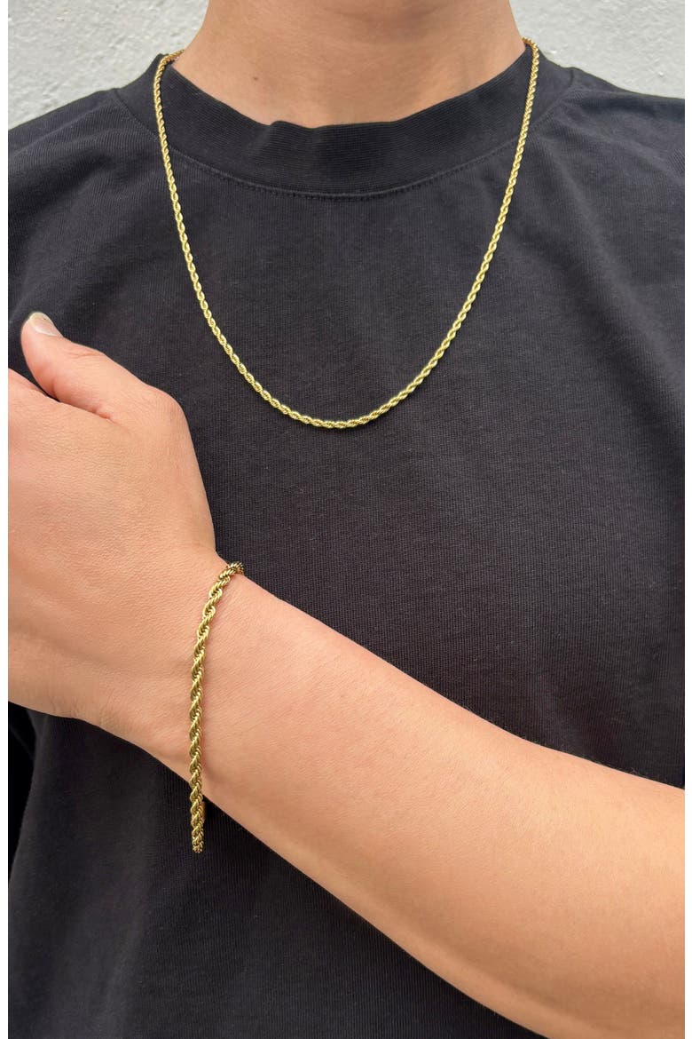 Men's 18K Gold Plated Stainless Steel Rope Chain Necklace & Bracelet Set, Alternate, color, GOLD