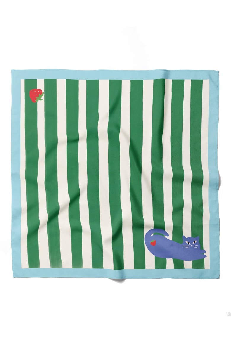 Cat Stripes Cotton Bandana, Alternate, color, Blue