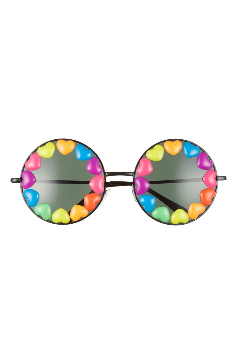Rad + Refined Rainbow Heart Round Sunglasses, Main, color, Black/ Black Lens