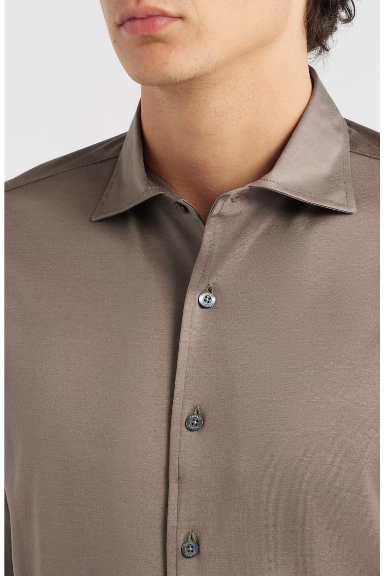 Regular Fit Cotton Jersey Dress Shirt, Alternate, color, BROWN