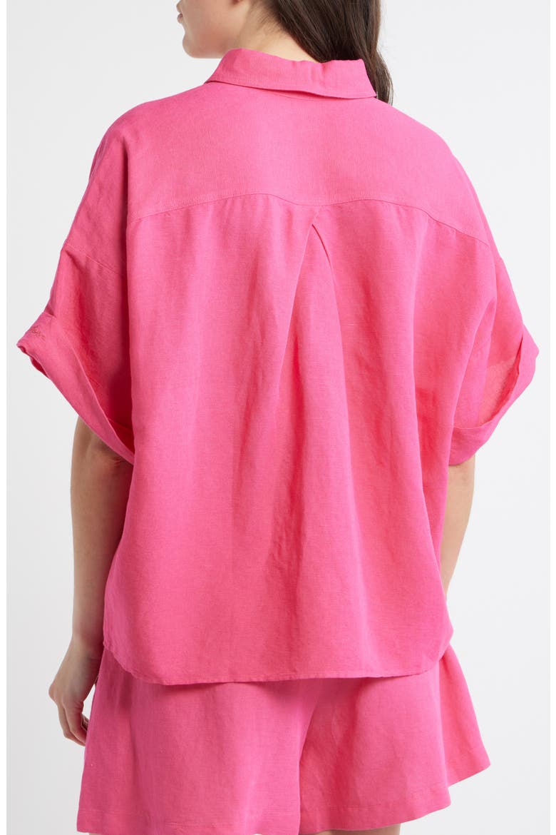 Bisenas Linen Blend Button-Up Shirt, Alternate, color, MAGENTA