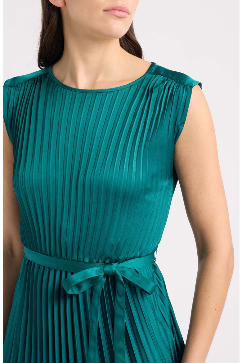 Sunburst Pleated Satin Midi Dress, Alternate, color, DEEP JADE