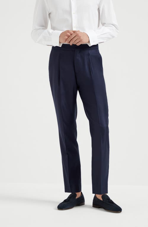 Brunello Cucinelli Tuxedo Trousers With Pleats In Navy Blue