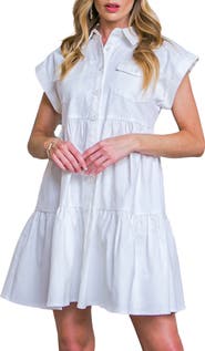 FLYING TOMATO Short Sleeve Tiered Shirtdress
